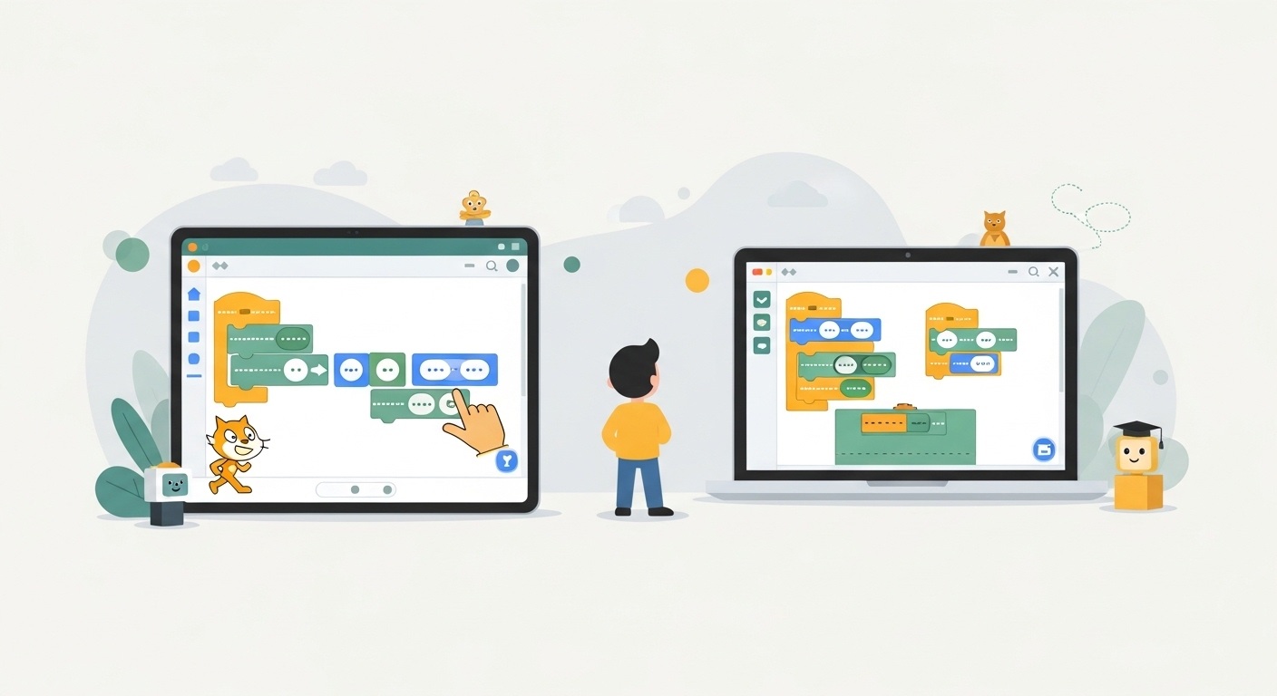 متى يبدأ الطفل بـ ScratchJr ومتى ينتقل إلى Scratch؟